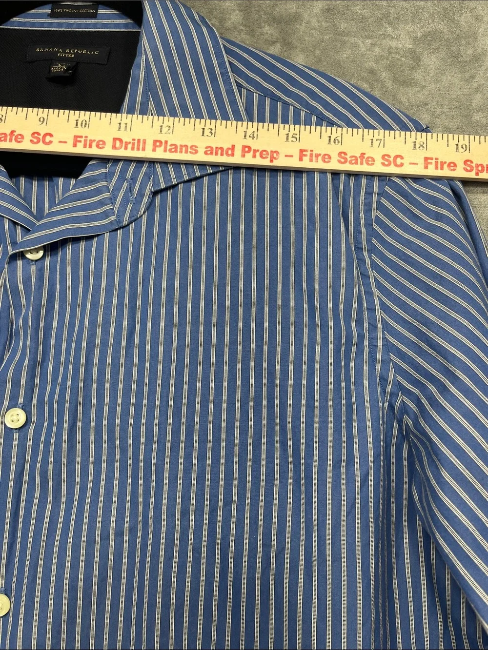 Banana Republic Men’s L 16-16.5 Fitted Blue Stripe Cotton Dress Shirt